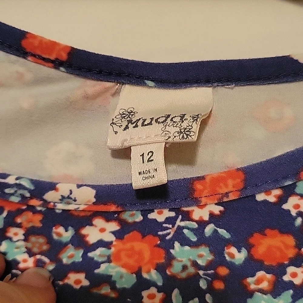 MUDD Girls blue Floral mixed patchwork print boho tunic sz 12 - Picture 2 of 4